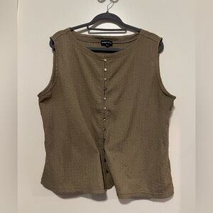 Olive Green Sleeveless Button-Up Top